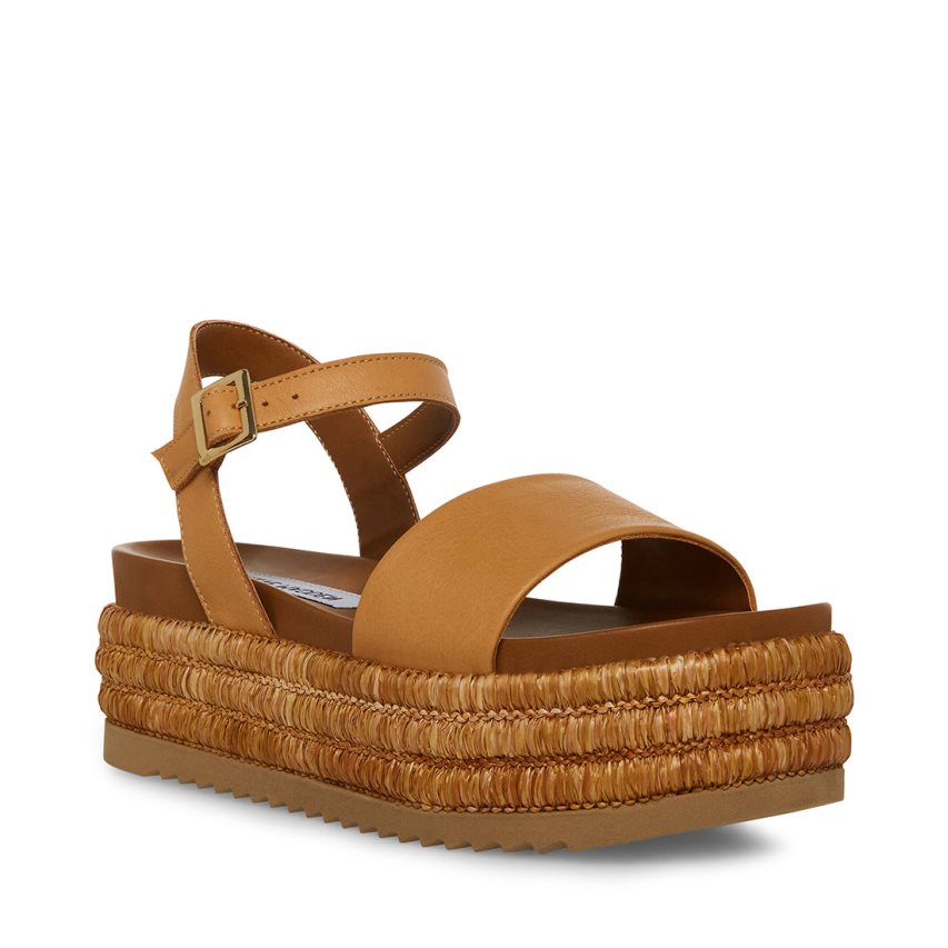 Brown Steve Madden Riley Leather Women's Platform Sandals | PH 1523HSZ